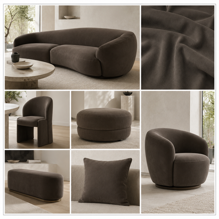 BELLA - Upholstery Fabric- Charcoal Brown