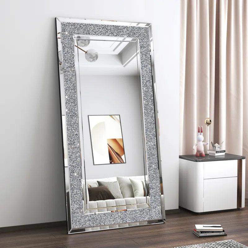 Hera's Splendor: Full Length Rectangular Floor Standing Crushed Glass Crystal Mirror