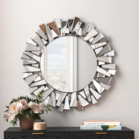 Electra's Splendor: Elegant Round Sunburst Decorative Mirror for Living or Dining Room