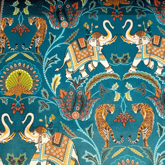 Istanbel Martar - Majestic Elephant Safari Printed Suede Upholstery Fabric- Regal Safari Majestic Print