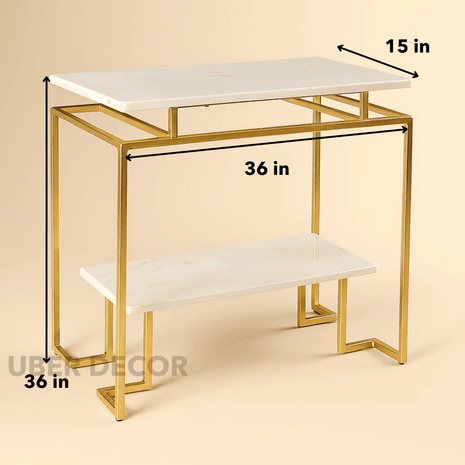 Avessa Luxe Tiered Console Table – Modern Minimalist White Marble Console with Gold Frame for Hallway or Living Room Decor - Uber Decor