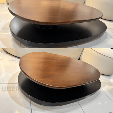 Avon Functional 360 Swivel Revolving Oval Shape Solid Teak Wood Coffee Table for Living Room