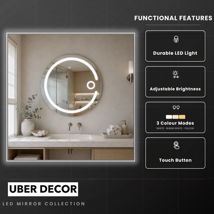 Glintora front-lit or backlit led mirror- 3-colour touch button led frameless bathroom vanity mirror