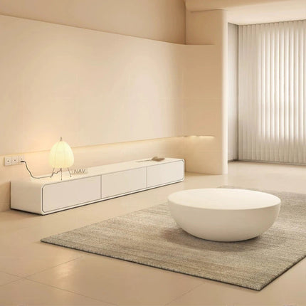 Hooghly Coffee Table, Minimalist Modern Japandi Round Seamless Matte White Low Profile Center Table for Living Room