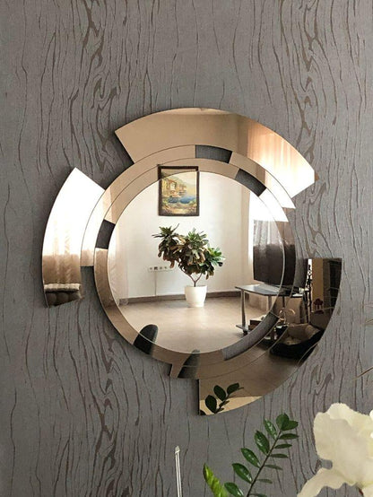 Cassandra's Radiance: Sleek Abstract Round Designer Luxury Decorative Mirror for Dressing Table