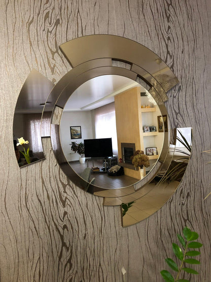 Cassandra's Radiance: Sleek Abstract Round Designer Luxury Decorative Mirror for Dressing Table