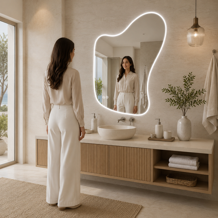 LumiEdge Frameless Asymmetrical Front or Back Lit LED Mirror Bathroom or Vanity Mirror with Touch Controls