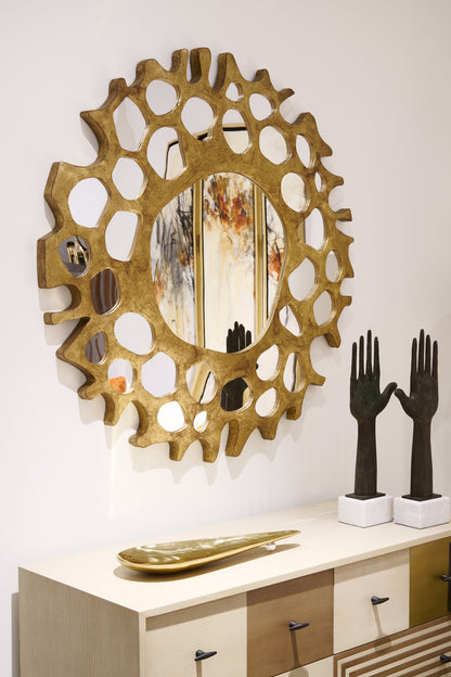 Poseidon's Reflection: Modern Unique luxurious Gold Leaf Decorative Entryway Console Mirror