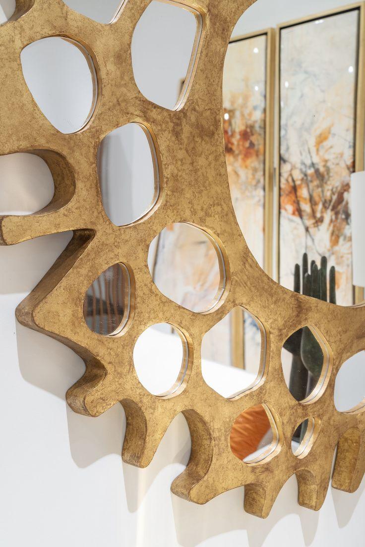 Poseidon's Reflection: Modern Unique luxurious Gold Leaf Decorative Entryway Console Mirror