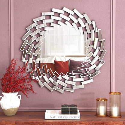 Hades' Mirror: Round Spiral Modern Sunburst Decorative Beveled Glass Accent Mirror