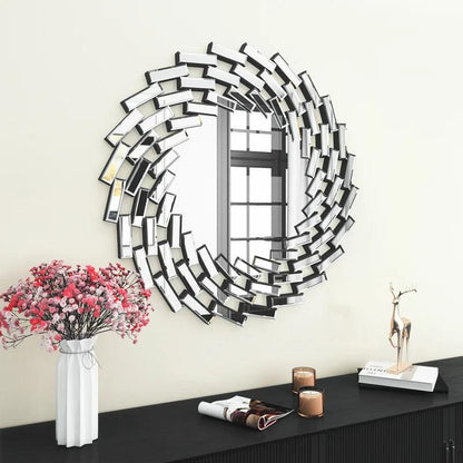 Hades' Mirror: Round Spiral Modern Sunburst Decorative Beveled Glass Accent Mirror