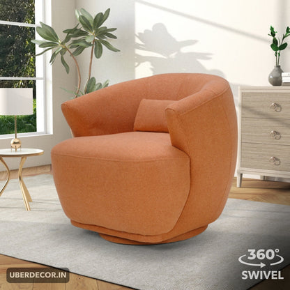 Zerina- Modern Comfort Wide Base Upholstered 360 Revolving Swivel Barrel Chair with Lumbar Pillow