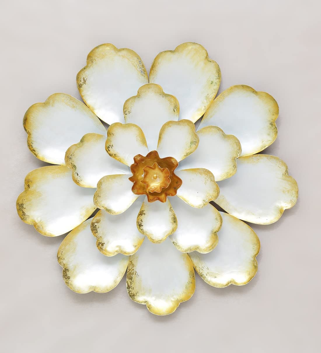 Decorative White and Gold Flower Distressed Wall Decor Metal Wall Art