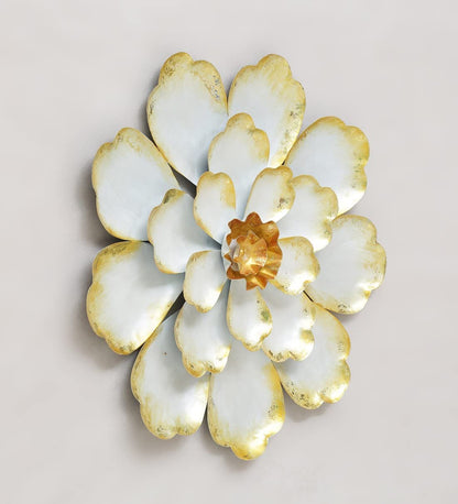 Decorative White and Gold Flower Distressed Wall Decor Metal Wall Art