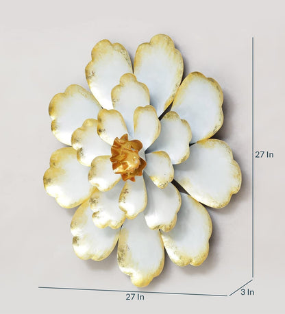 Decorative White and Gold Flower Distressed Wall Decor Metal Wall Art