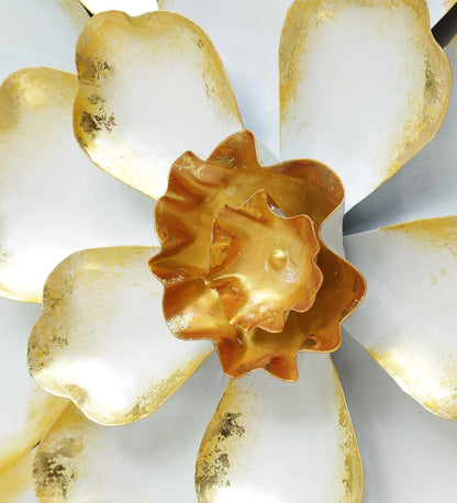 Decorative White and Gold Flower Distressed Wall Decor Metal Wall Art