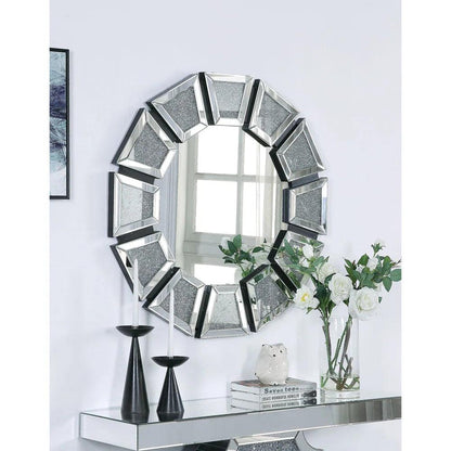 Aphrodite's Gleam: Round Crushed Glass Diamond Crystal Decorative Mirror for Vanity or Console