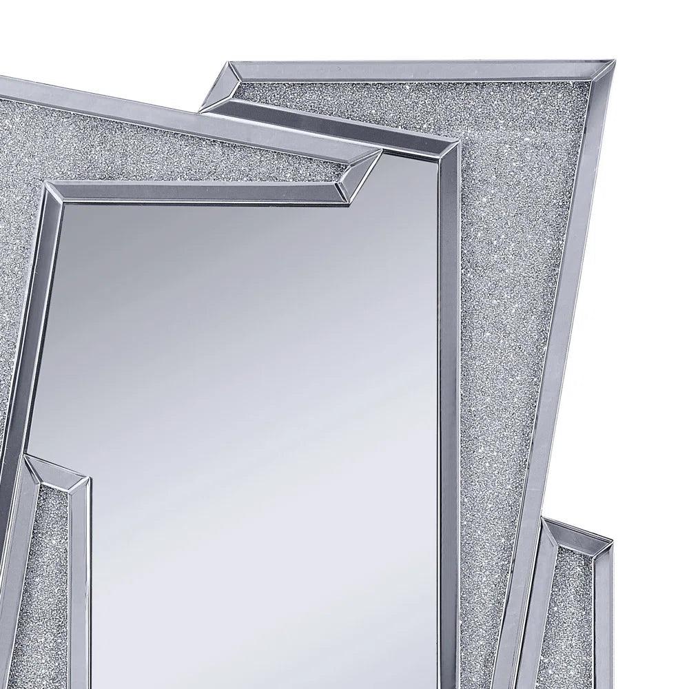 Hestia's Radiance: Angled Silver Crushed Glass Diamond Crystal Mirror for Bedroom or Living Room