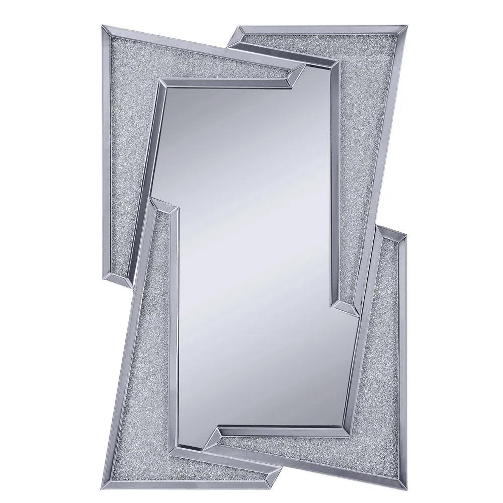 Hestia's Radiance: Angled Silver Crushed Glass Diamond Crystal Mirror for Bedroom or Living Room