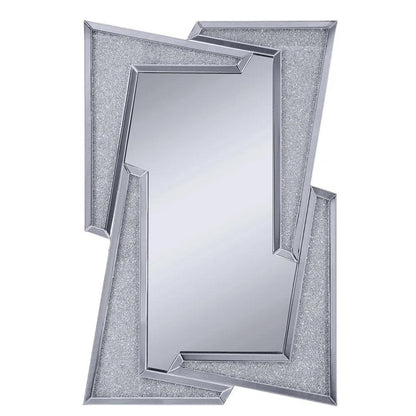 Hestia's Radiance: Angled Silver Crushed Glass Diamond Crystal Mirror for Bedroom or Living Room