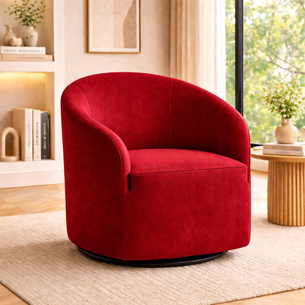 Evania Accent Chair- 32" Wide Upholstered 360 Revolving Swivel Barrel Armchair for Living Room