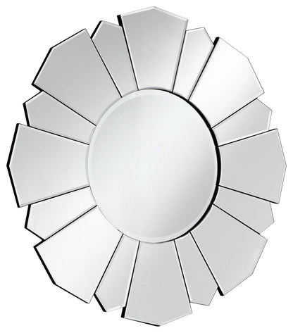 Persephone's Glow: Round Sunflower Venetian Modern Decorative Bevelled Glass Accent Wall Mirror