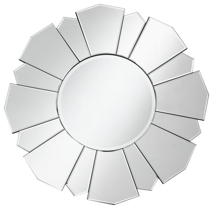 Persephone's Glow: Round Sunflower Venetian Modern Decorative Bevelled Glass Accent Wall Mirror