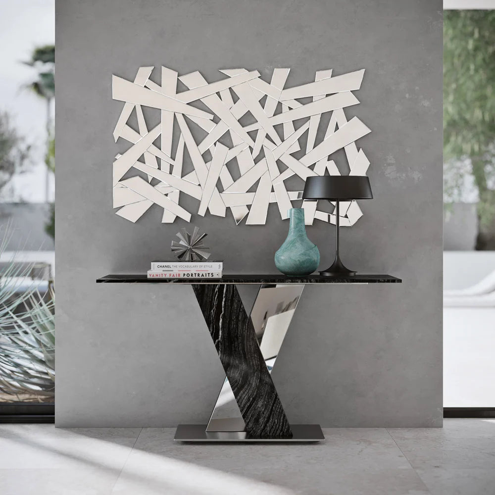 Selene's Reflection: ZigZag Abstract Design Modern Decorative Silver Glass Mirror for Home