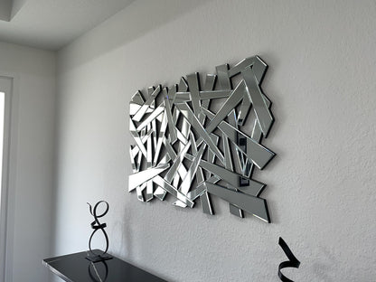 Selene's Reflection: ZigZag Abstract Design Modern Decorative Silver Glass Mirror for Home