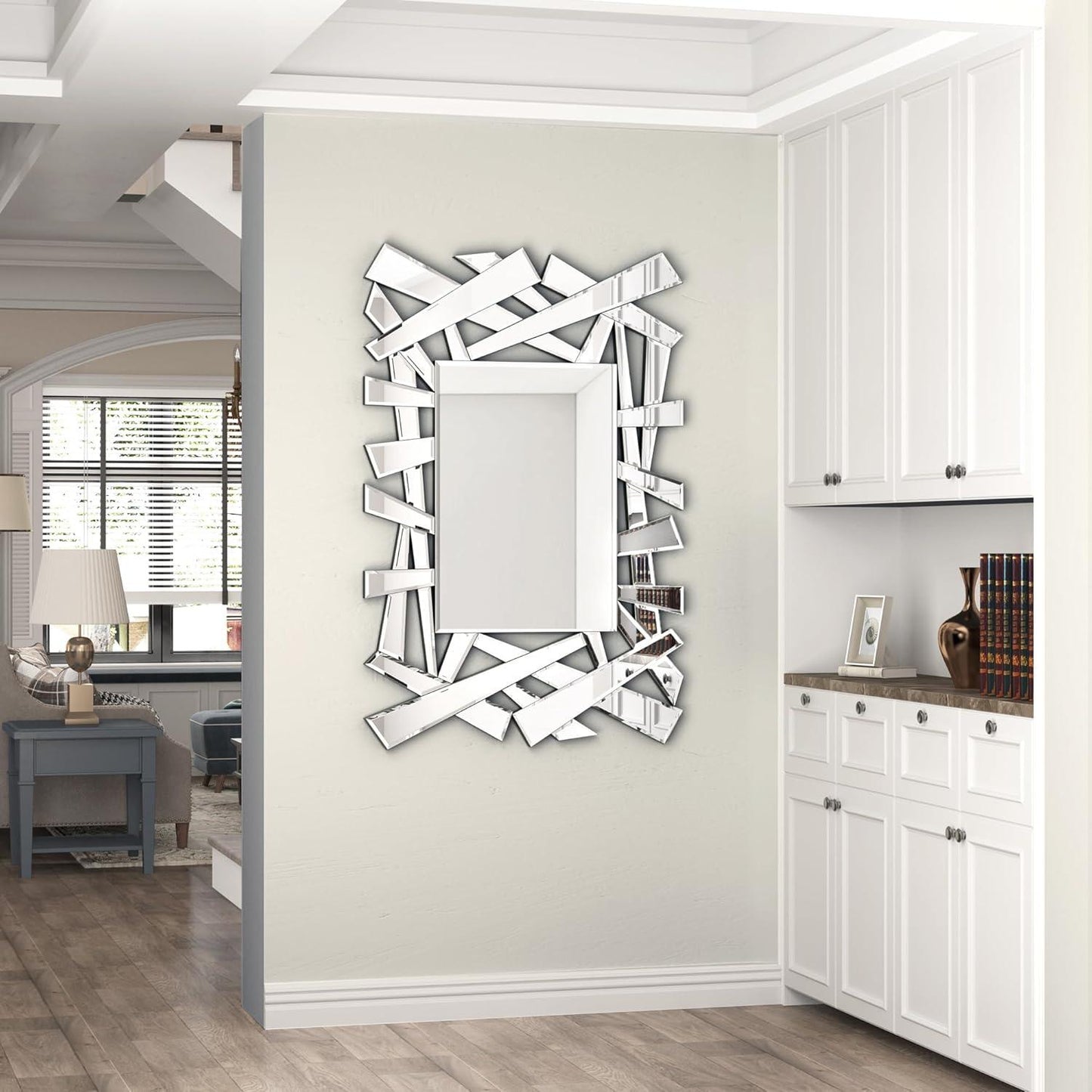 Nyx's Gleam: ZigZag Rectangle Abstract Design Modern Decorative Silver Glass Mirror for Home