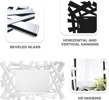 Nyx's Gleam: ZigZag Rectangle Abstract Design Modern Decorative Silver Glass Mirror for Home