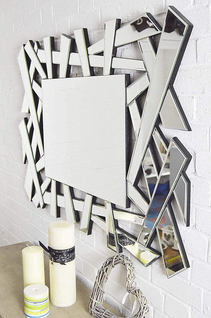 Nyx's Gleam: ZigZag Rectangle Abstract Design Modern Decorative Silver Glass Mirror for Home