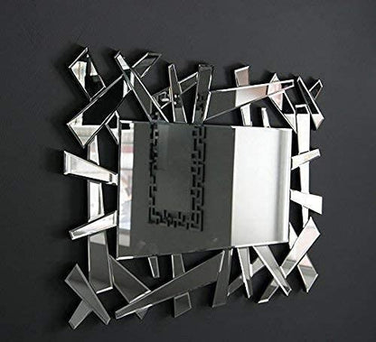 Nyx's Gleam: ZigZag Rectangle Abstract Design Modern Decorative Silver Glass Mirror for Home