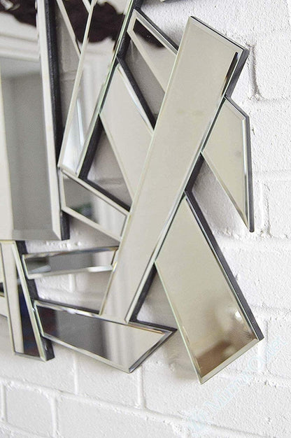 Nyx's Gleam: ZigZag Rectangle Abstract Design Modern Decorative Silver Glass Mirror for Home