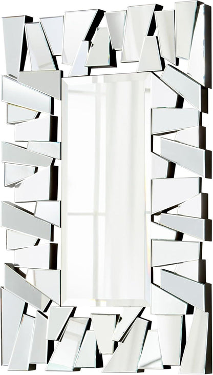 Nyx's Gleam: ZigZag Rectangle Abstract Design Modern Decorative Silver Glass Mirror for Home