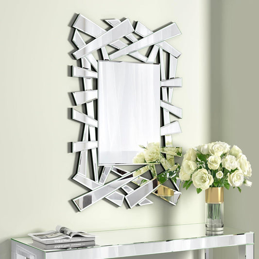 Nyx's Gleam: ZigZag Rectangle Abstract Design Modern Decorative Silver Glass Mirror for Home