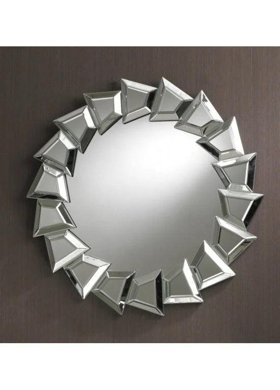 Helios' Shine: Round Spiral Bevelled Glass Decorative Mirror for Console or Bathroom