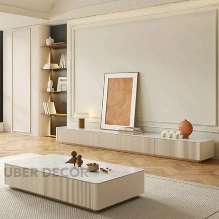 Nuvano Line – Luxury TV Cabinet, Modern Fluted Console, Minimalist Design, Low Base, Living Room Entertainment Unit