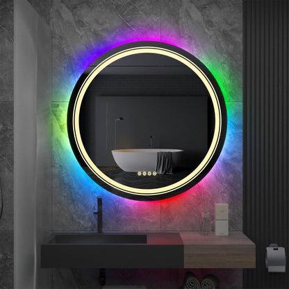 Glowify LED Mirror- Round Shape Aluminium Framed LED Mirror with Touch Button & Multicolour RGB Backlight