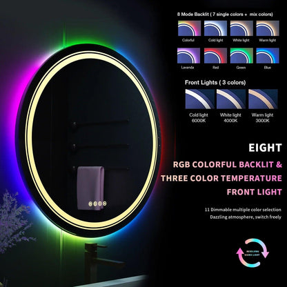 Glowify LED Mirror- Round Shape Aluminium Framed LED Mirror with Touch Button & Multicolour RGB Backlight