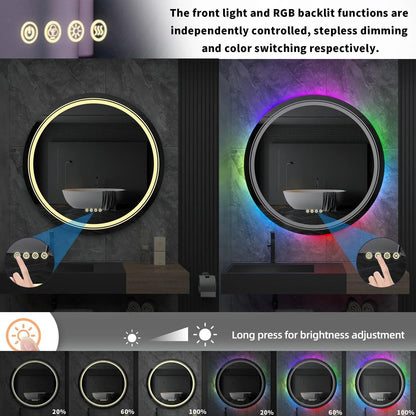 Glowify LED Mirror- Round Shape Aluminium Framed LED Mirror with Touch Button & Multicolour RGB Backlight