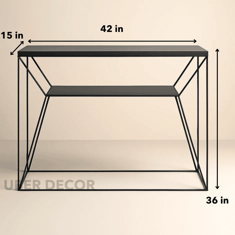 Zenella Modern Mid‑Century Console Table – Customizable Wood Top with Geometric Iron Base for Hallway or Living Room - Uber Decor