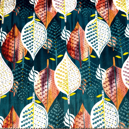 Istanbel Martar - Modern Botanical Leaf Printed Suede Upholstery Fabric- Boho Forest Leaf Print