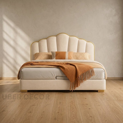 Petalrest Shell Bed – Stylish Upholstery with Sculpted Shell Headboard