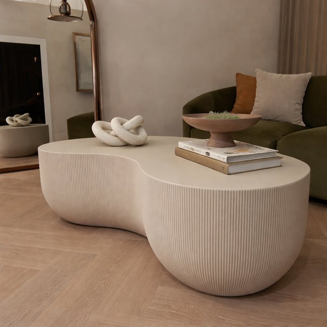 Rokel Organic Sculpt Coffee Table Contemporary Minimalist Wabi Sabi European Designer Ribbed Center Table Custom Finish for Luxury Seating Area