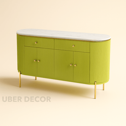 NovaLine Console Table – Custom Marble Top with Fluted Front & Multiple Storage Drawers Mid‑Century Modern Entryway Accent
