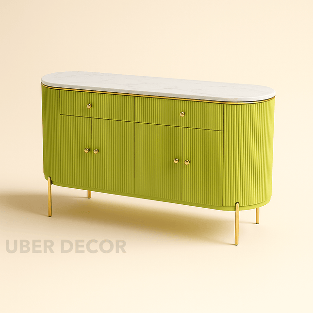 NovaLine Console Table – Custom Marble Top with Fluted Front & Multiple Storage Drawers Mid‑Century Modern Entryway Accent