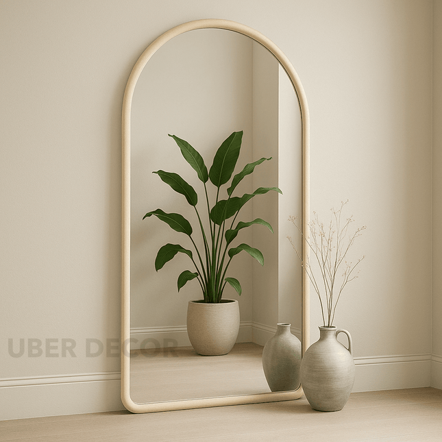 Nina Arched Teak Wood Full-Length Mirror – Modern Wall Mirror for Living Room & Bedroom