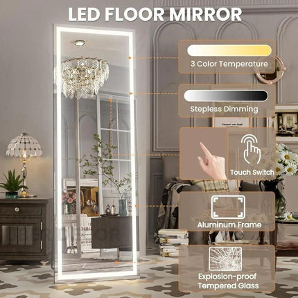 Glowave Full Length LED Mirror with Stand- 3 Colour Touch Sensor Mirror for Bedroom, Bathroom or Living Room