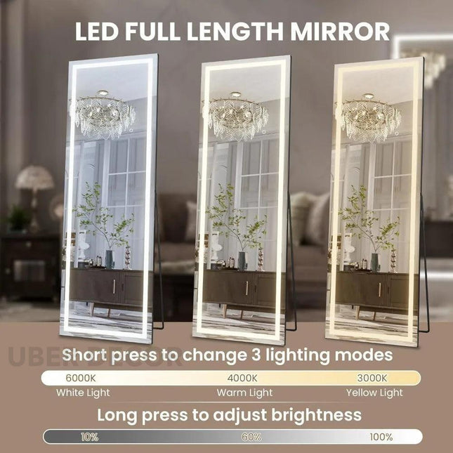 Glowave Full Length LED Mirror with Stand- 3 Colour Touch Sensor Mirror for Bedroom, Bathroom or Living Room
